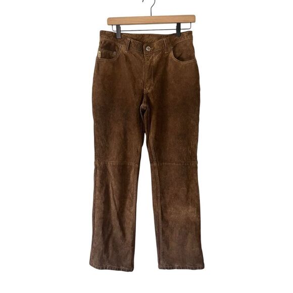 Wash2Wear W2W Leather Pants Brown Washable Suede Straight Leg women’s 32- Vintag - Picture 1 of 5